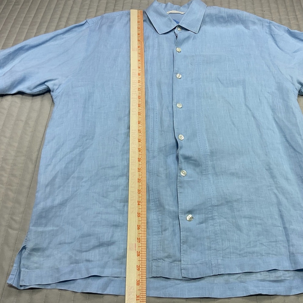 Tommy Bahama Mens Light Blue 100% Linen Guayabera S/S Button Up Shirt Size Large - Picture 9 of 13